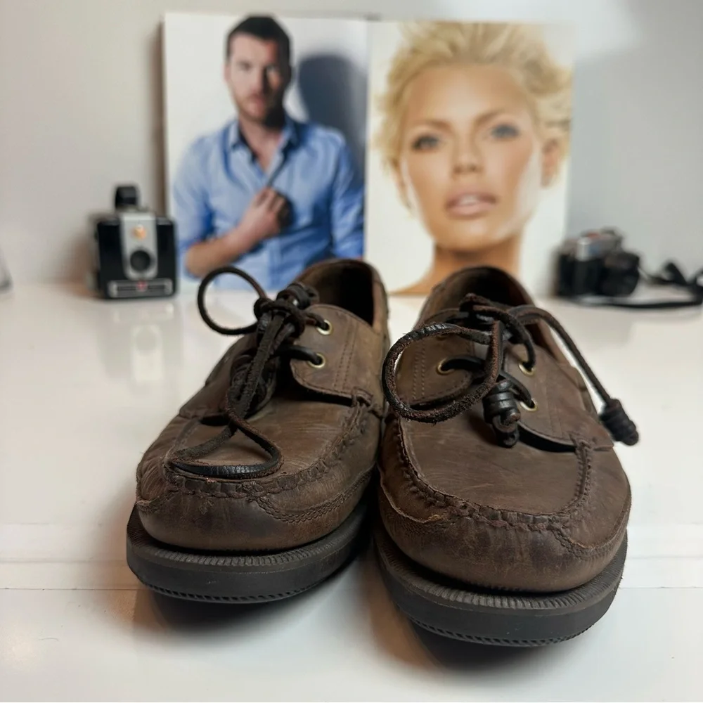 Bass Dark Brown Leather Boat Shoes | Coastal Prep Ivy Deck Shoes Men’s 9